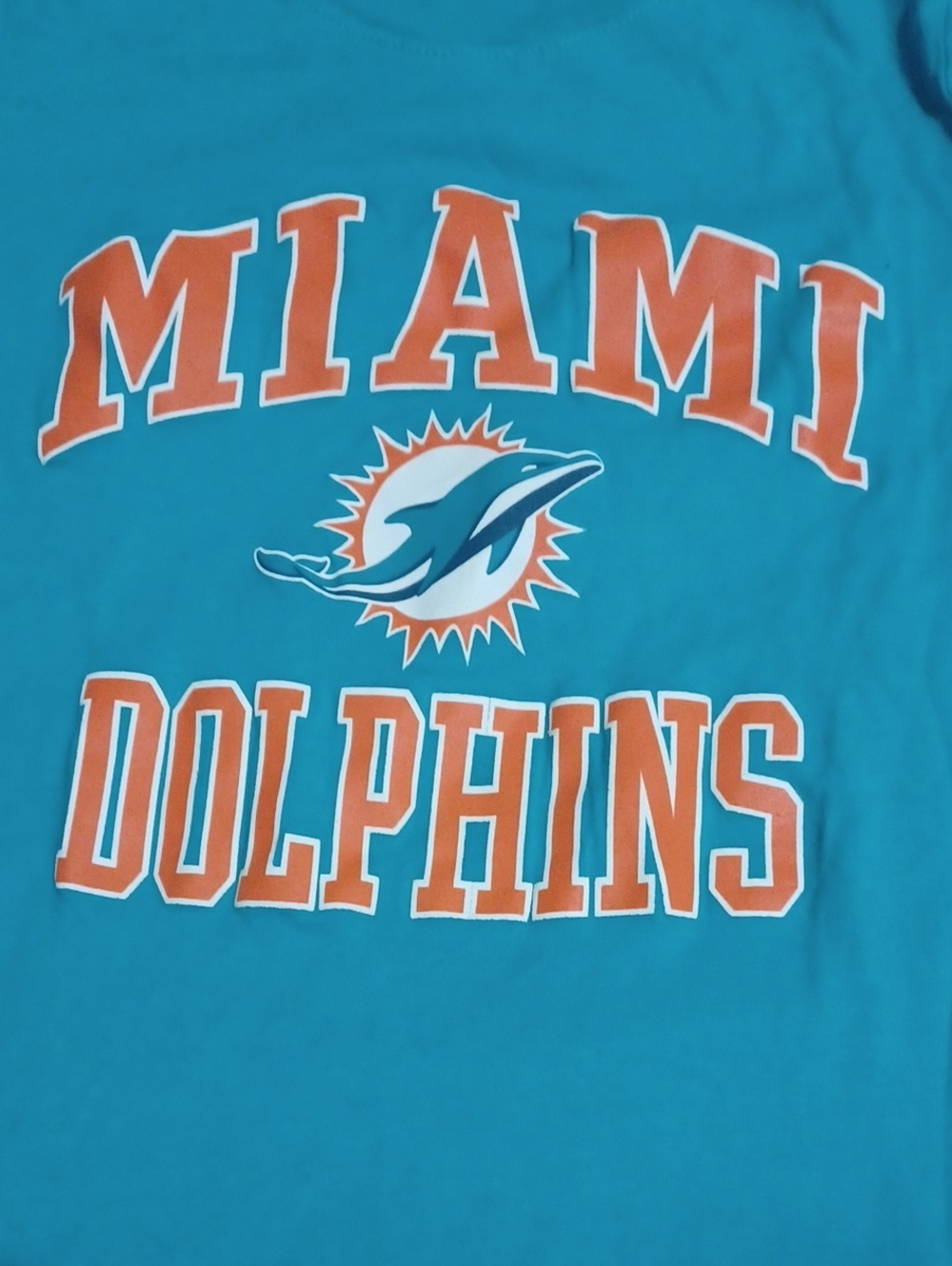 NFL Miami Dolphins Football Team Teal and Orange Tee Shirt For Kids Size Small 8